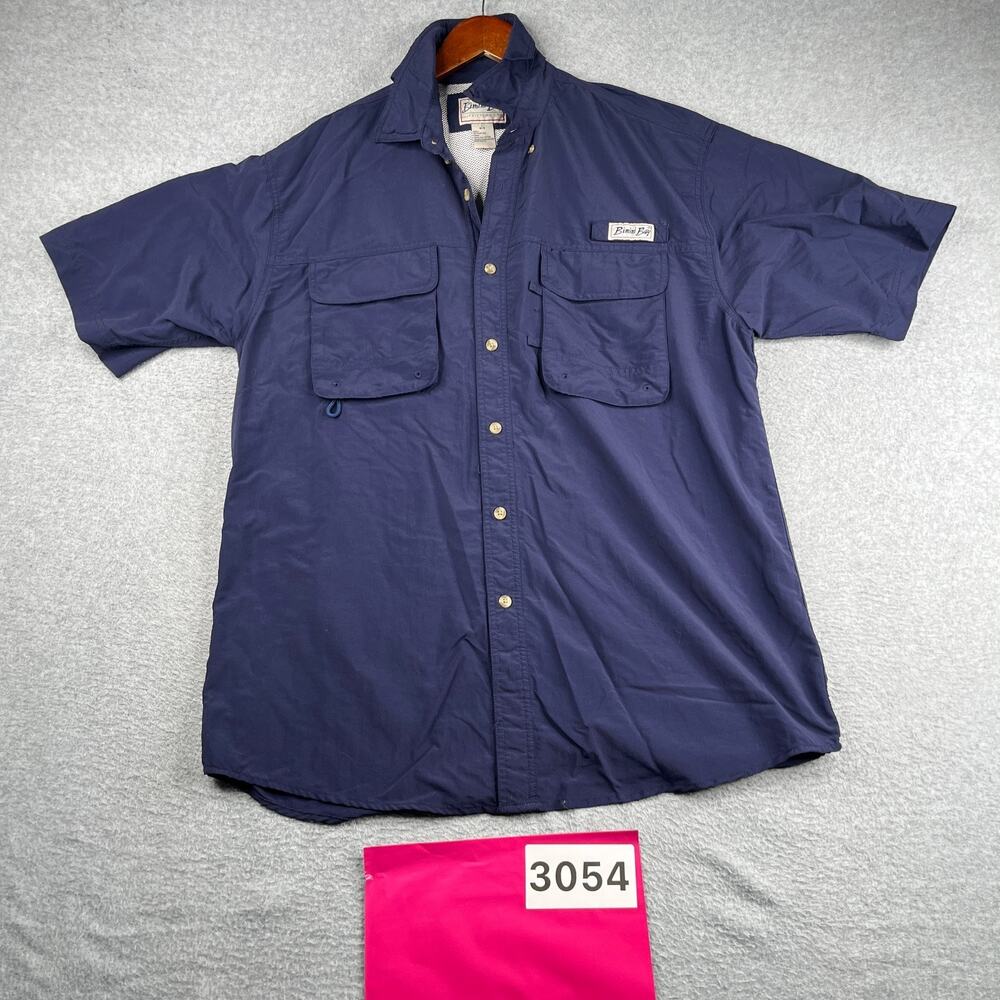 Bimini Bay Lightweight Fishing Shirt Button Up Short Sleeve Mens Large Navy Blue